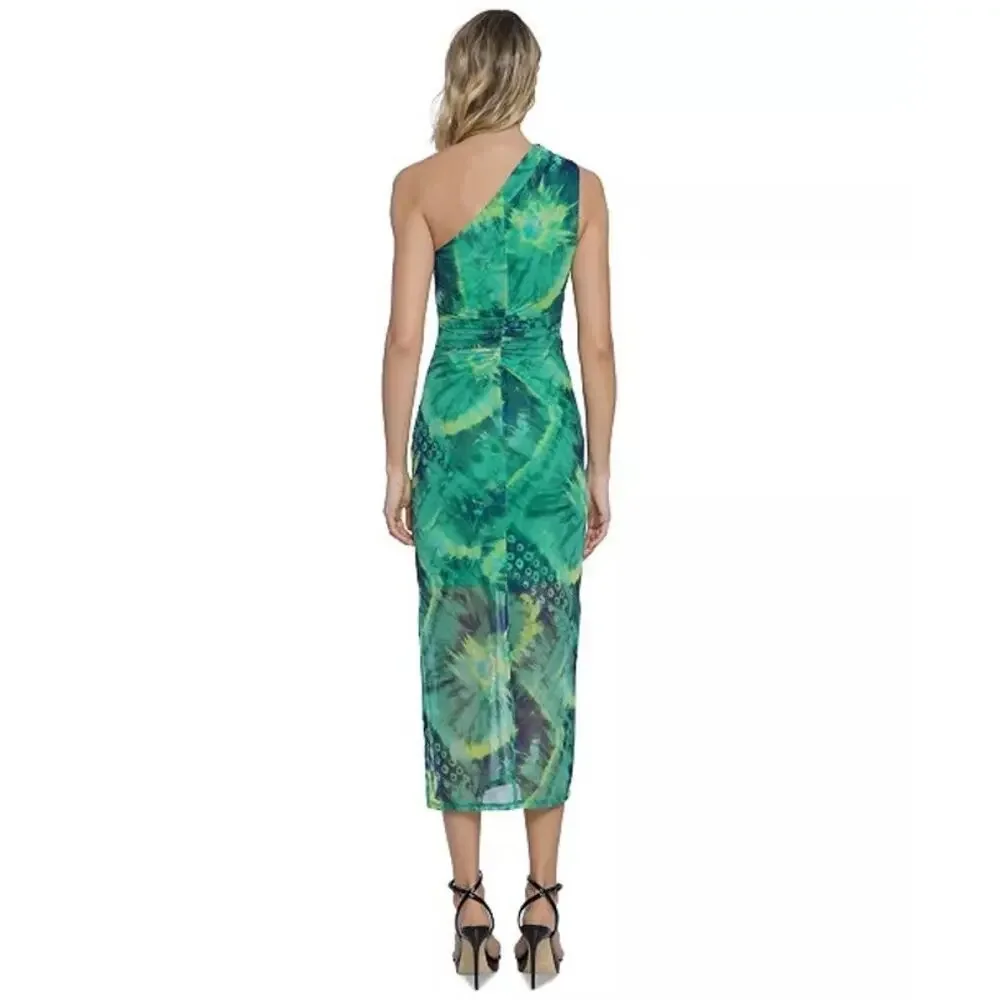 Donna Morgan Women's One-Shoulder Mesh Midi Dress Size 8 - Picture 2 of 4